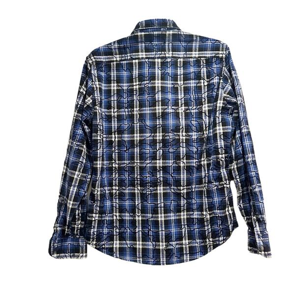 Desigual Blue Plaid Embroidered Funky Print Shirt Button Long Sleeve Mens MEDIUM - Picture 2 of 13